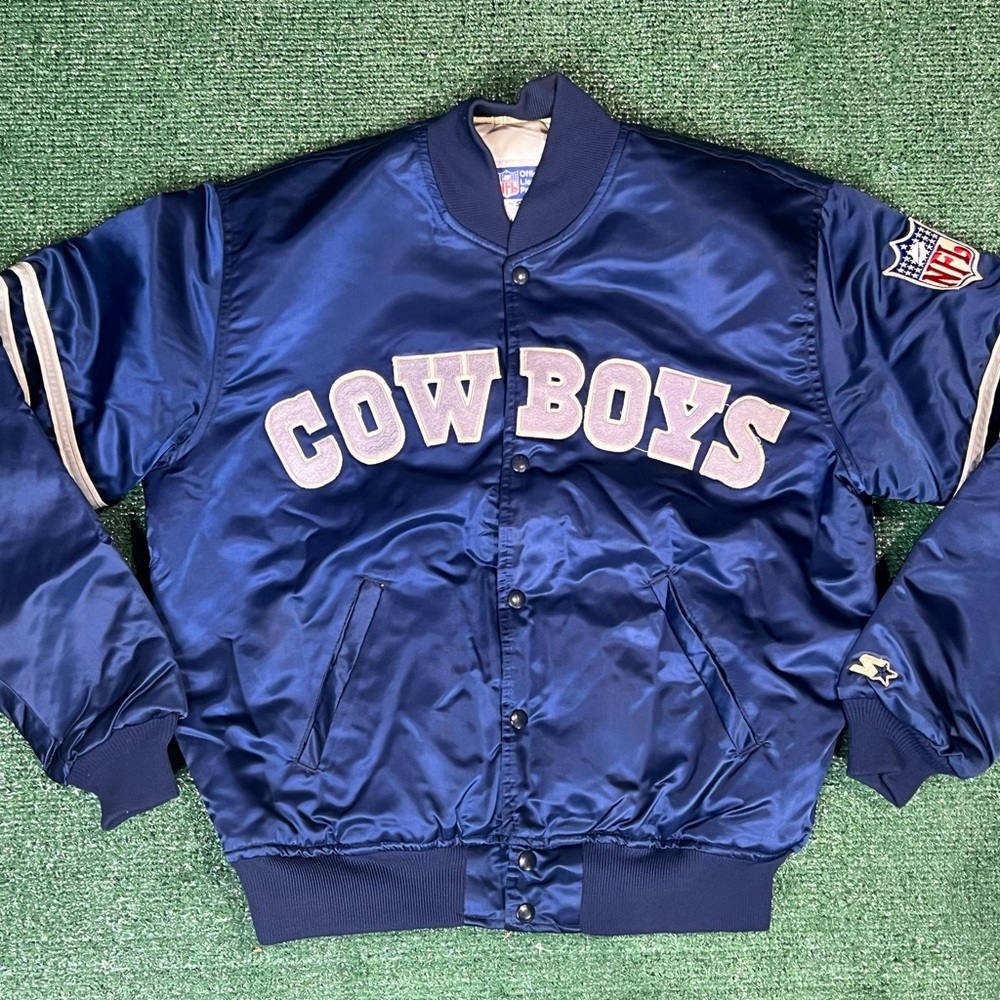 Vintage Dallas Cowboys Proline Starter Jacket Starter Sz L Blue Satin NFL